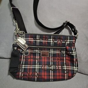 Coach Red Plaid Signature Crossbody Bag